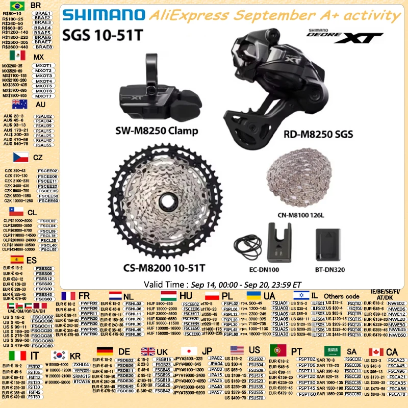 SHIMANO NEU Deore XT Di2 M8250 12-Gang SW RD-M8250 SGS GS CS-M8200 10-51T 9-45T Drahtloses Elektronisches Schaltsystem für Mountainbikes