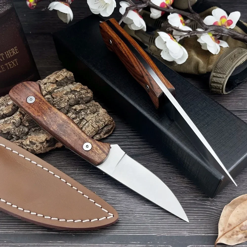 

Нож с фиксированным клинком высокой твердости с ножнами, сталь 8Cr13MoV, рукоять из желтого палисандра, для активного отдыха, кемпинга, туризма, EDC, многофункциональный инструмент