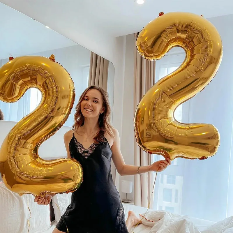 32 inch Large Gold figure Balloons 18 20 30 40 50 60 70 80 90 years adult Birthday Anniversary Decoration Number Balls Supplies