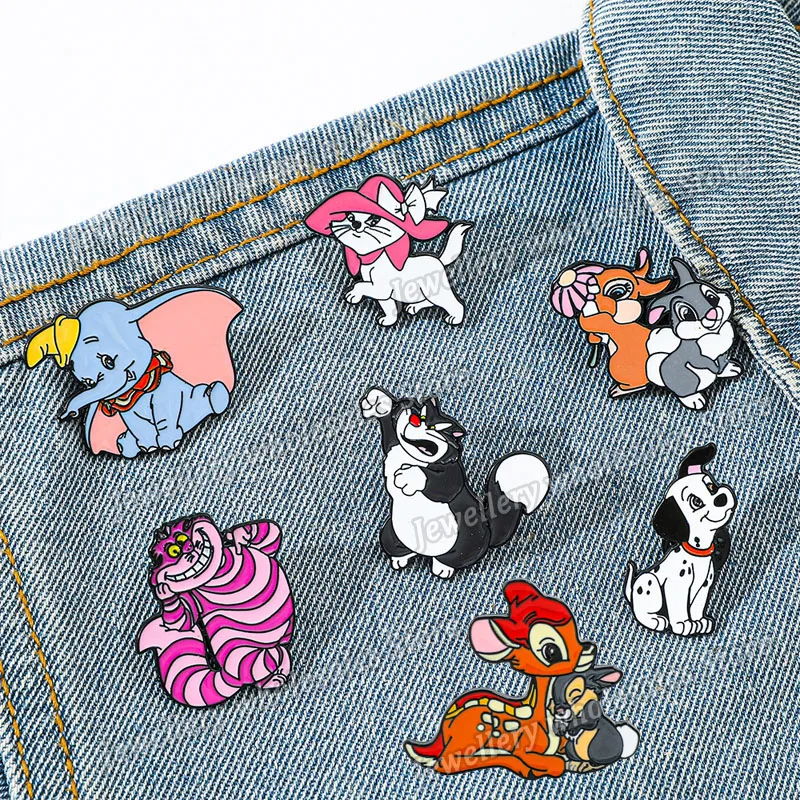 Disney Cute Brooch Dumbo Mary Cat Bambi Metal Lapel Pins Anime Cartoon Figure Brooches Backpack Badge Cosplay Gift