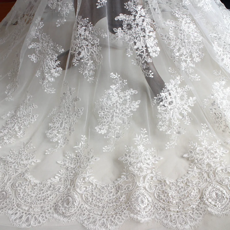 

Sequin Embroidery Lace Mesh Fabric for DIY Sewing Handmade Wedding Dress Curtain Clothing Fashion Designer Fabrics Material