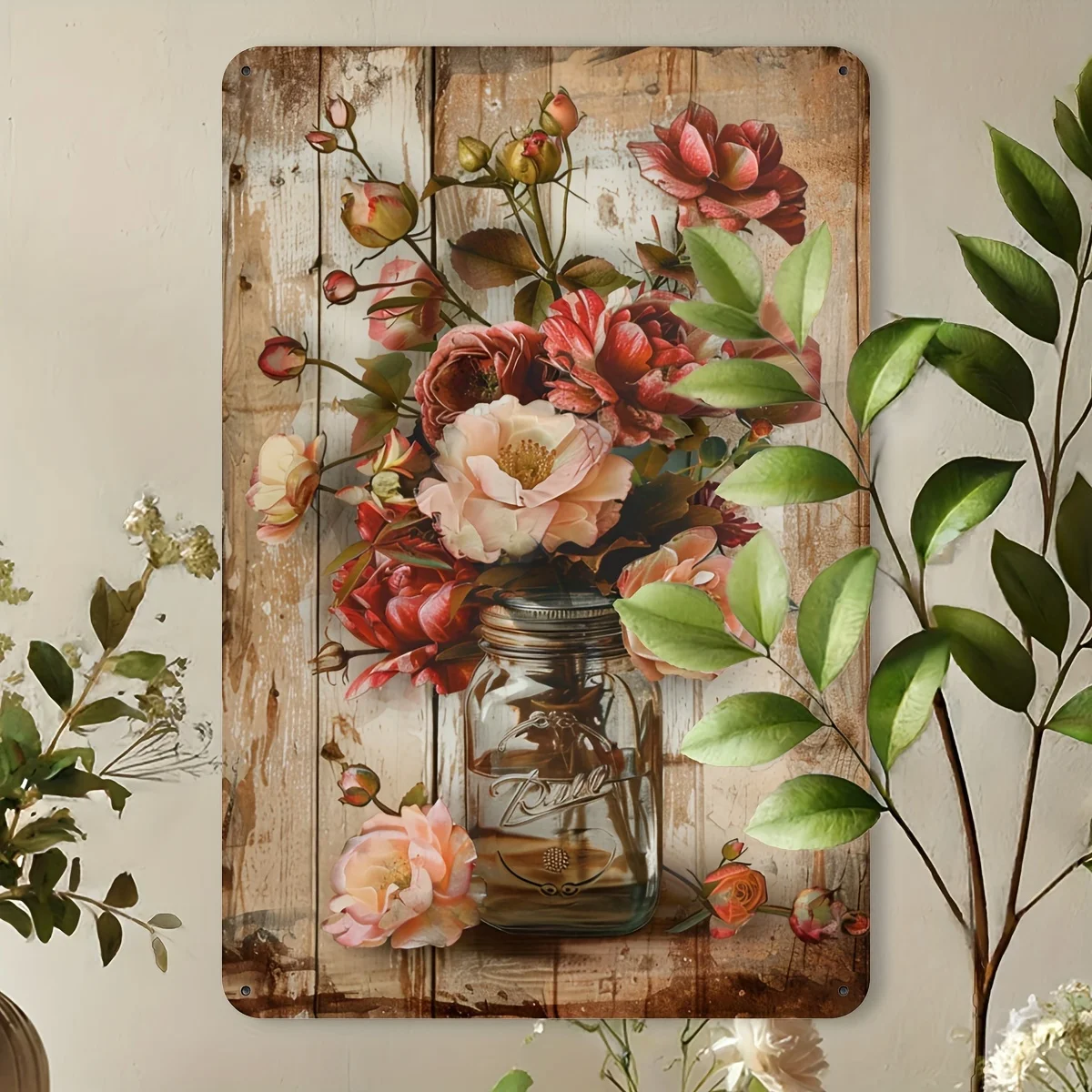 Vintage Floral Metal Sign - Rustic Flower Vase Wall Art, 8.0x12.0inch Iron Decor for Home, Cafe, Gym, Garage, Indoor & Outdoo