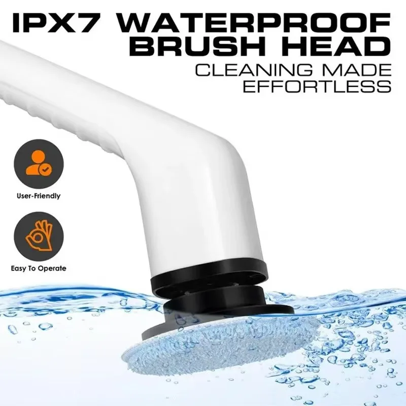 Electric Spin Scrubber Cordless IPX7 Waterproof 8 Replaceable Brush Heads Extendable Handle for Bathroom Floor Car