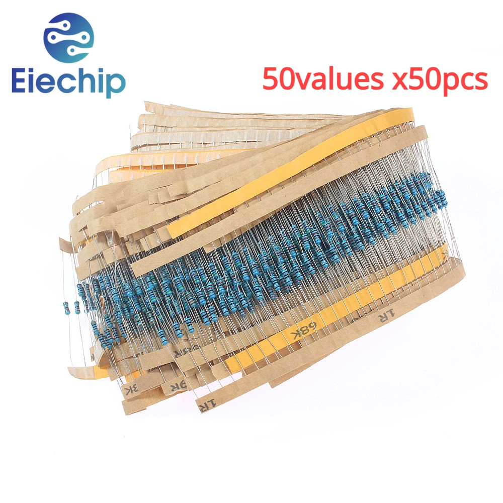 

2500PCS 1/4W Metal Film Resistor Set 50 Kinds Assortment of Resistances 1 Ohm ~ 10M Diy Electronic Kit 1% Color Ring Resistance