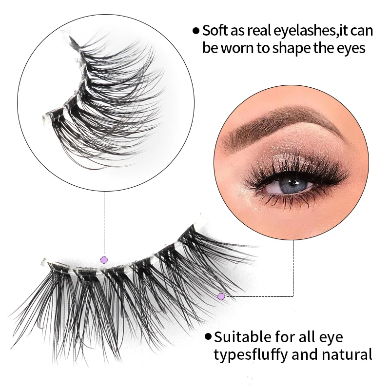 YSDO 3/10 Pairs Wispy Half Lashes Fluffy False Eyelashes Strip Soft Faux Mink Lashes Eye Makeup Volume Eyelash Extension Tools