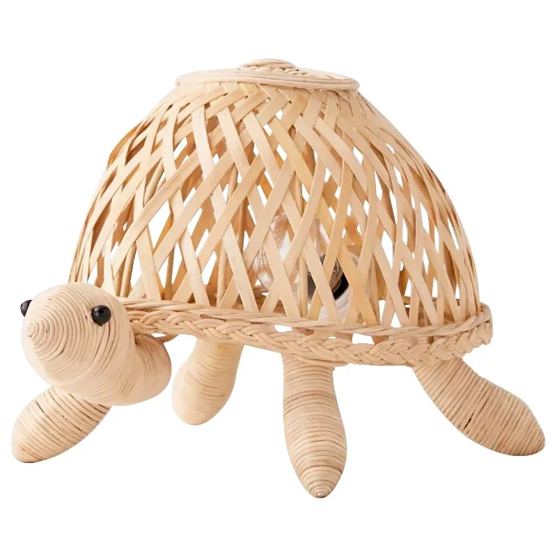 

Table Lamp Living Room Bedroom Study Sample Room Decoration Hand-Woven Rattan Turtle Shape Artistic Lamp