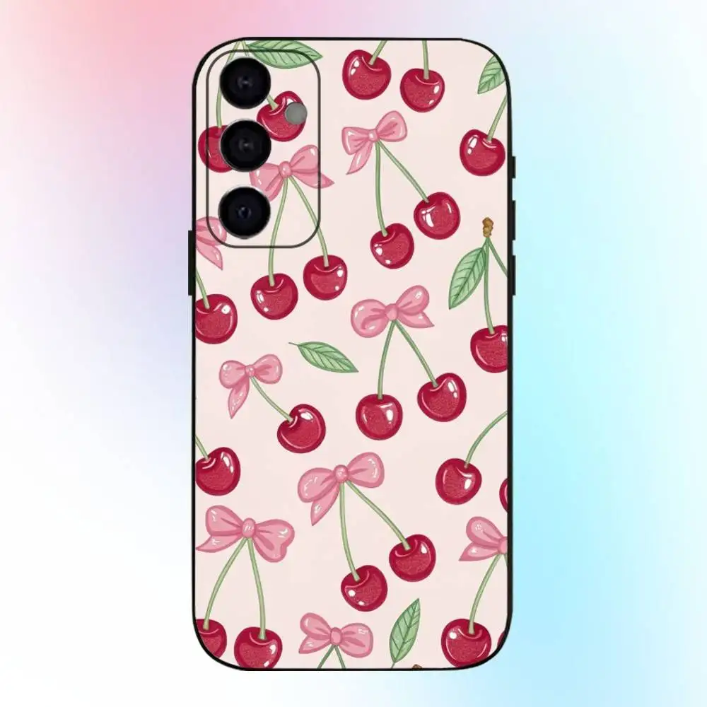 Cherry & Bow Pattern Phone Case For Samsung Galaxy A73,A72,A71,A70,A53,A52,A51,Others Soft Black Cover #6