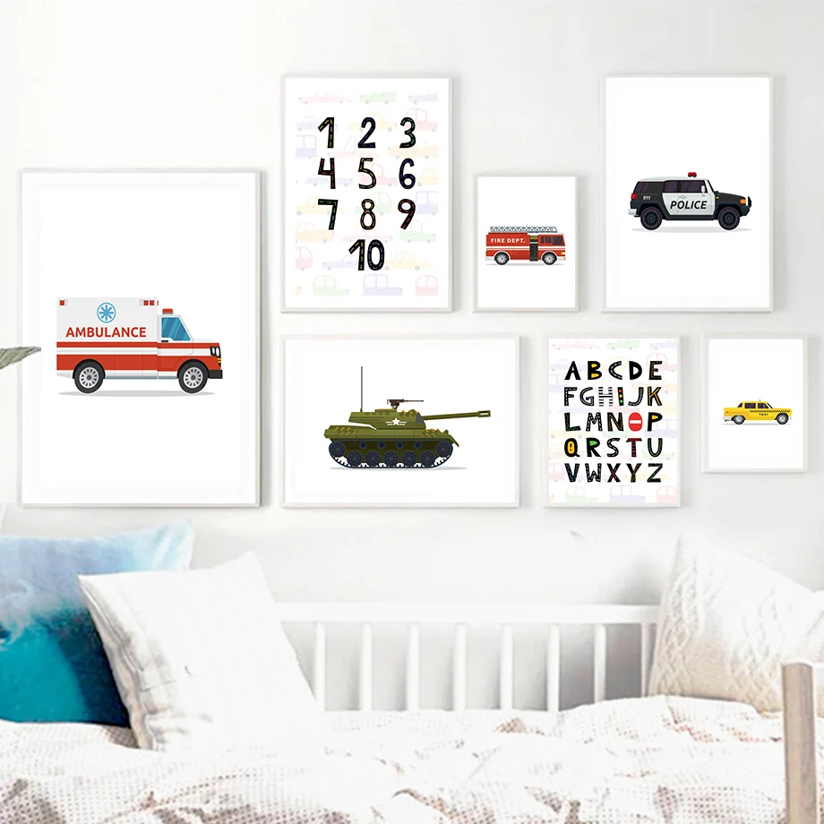 Ambulance Armor Vehicle Vintage Car Tank Number Wall Art Canvas Painting Nordic Posters and Prints Wall Pictures Kids Room Decor