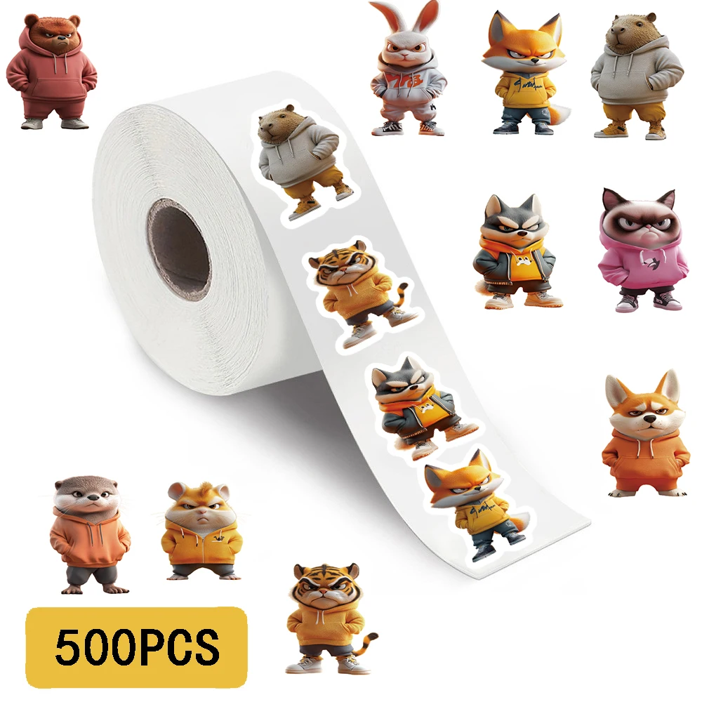 500 قطعة من ملصقات لفة مطبوعة على شكل حيوانات كرتونية قابلة للتهيج، ملصقات لفافات الكمبيوتر المحمول المبتكرة للمقهى المقاومة للماء، ملصقات جدارية فنية لتزيين الأمتعة