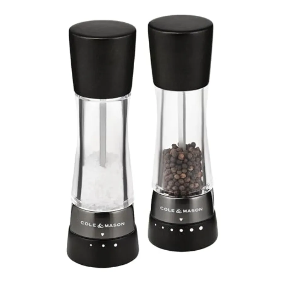 Derwent Black Wood Salt and Pepper Mills Gourmet Precision+ Adjustable Grind Stained Beech/Acrylic 190 mm Gift Set Includes 1 S