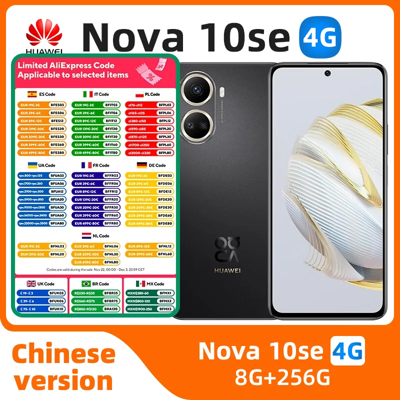 HUAWEI nova 10 SE 4g Smartphone 6.67 inch SuperCharge 66W 4500mAh Mobile phones 108MP Camera CPU Qualcomm 680 Original used pho