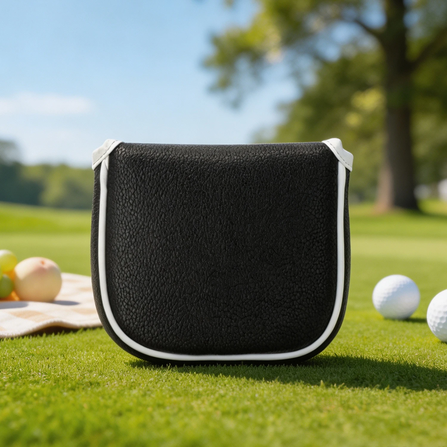 1pc Blank Black Mallet Putter Head Cover Magnetic Closure White Trim Single‑Ear Square Golf Putter Protector image 2