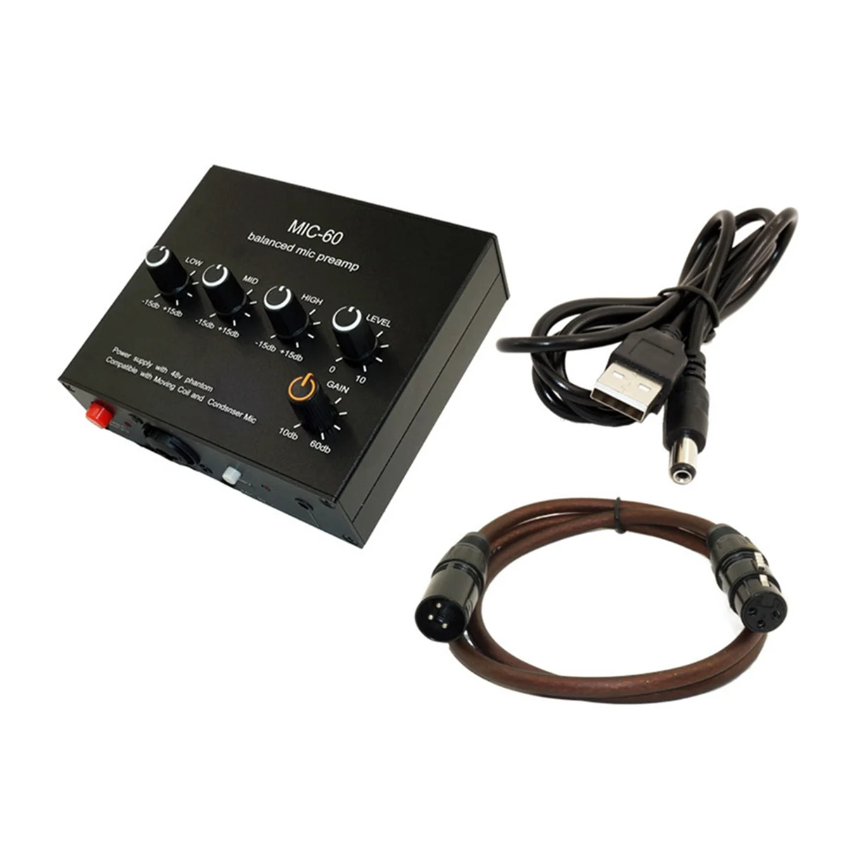 Balanced Dynamic Microphone Amplifier Music Audio Amplifier MIC-60 with 48V Phantom Power with XLR Cable