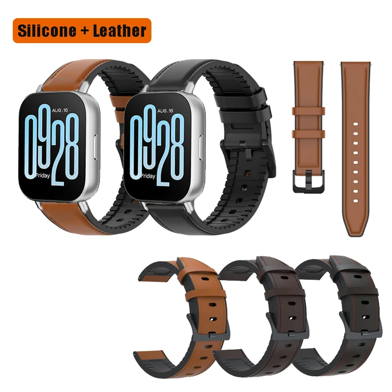 حزام سيليكون من الجلد الطبيعي المقاوم للماء لساعة Redmi Watch 5 Active / 5 Lite البديلة