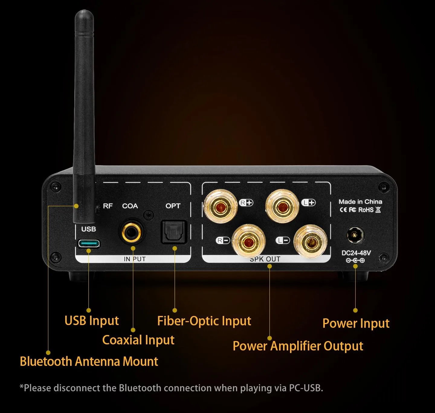 LSYSA DA8 GaN Bluetooth 6.2 HiFi-Stereo-Verstärker 300W×2 Klasse D Digital-Leistungsverstärker Optisch Koaxial USB LDAC für Heimaudio – Detail 5