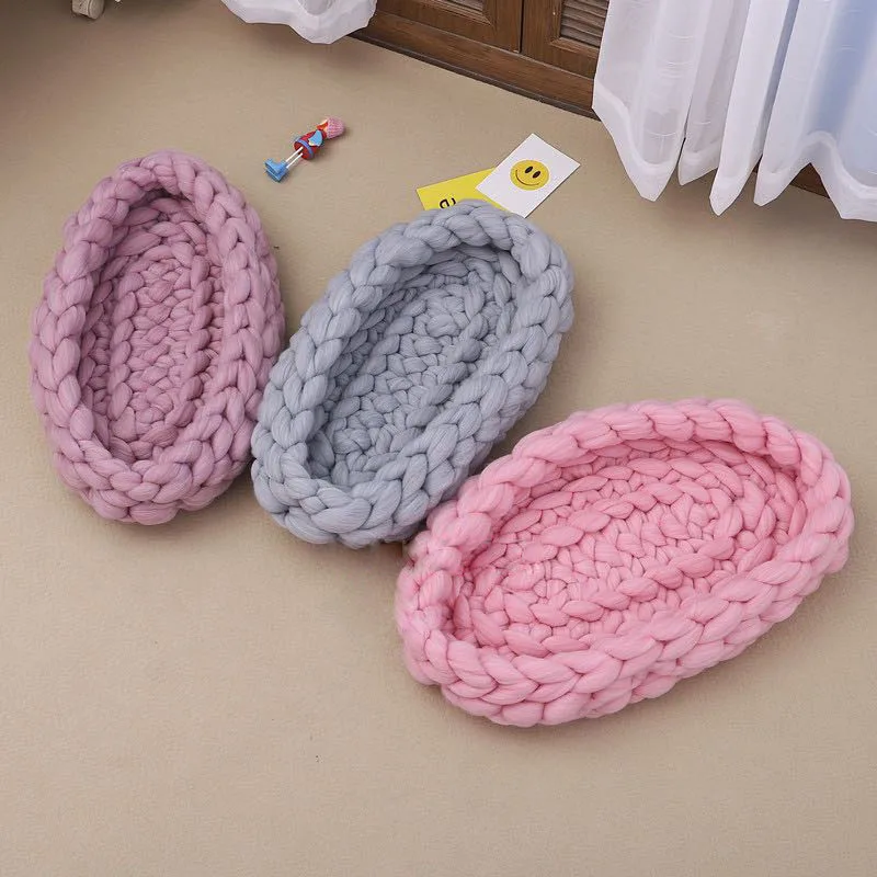 Hand Knitting Infant Chunky Blanket for Newborn Photography Props Baby Sleeping Bag Basket Filler Stuffer Shooting