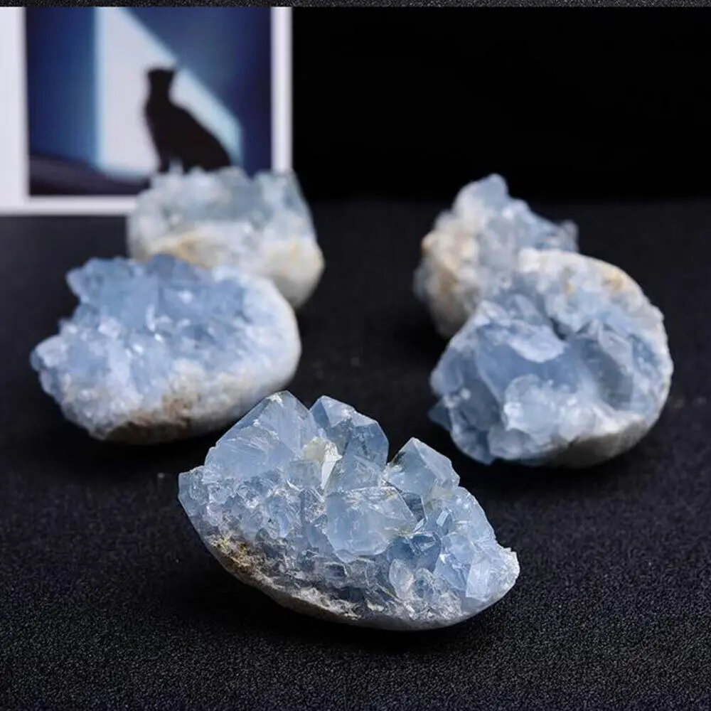 1pc Raw Natural Blue Celestite Crystal Cluster Healing Druzy Geode Specimen Gift