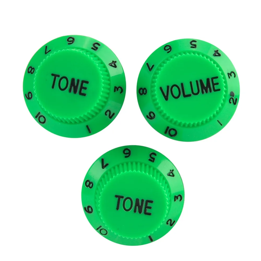 3PCS Practical Green Guitar Volume Knobs 1 Volume 2 Tone Plastic Guitar Tone Knobs Top Hat Bell Knobs For ST/SQ Guitar