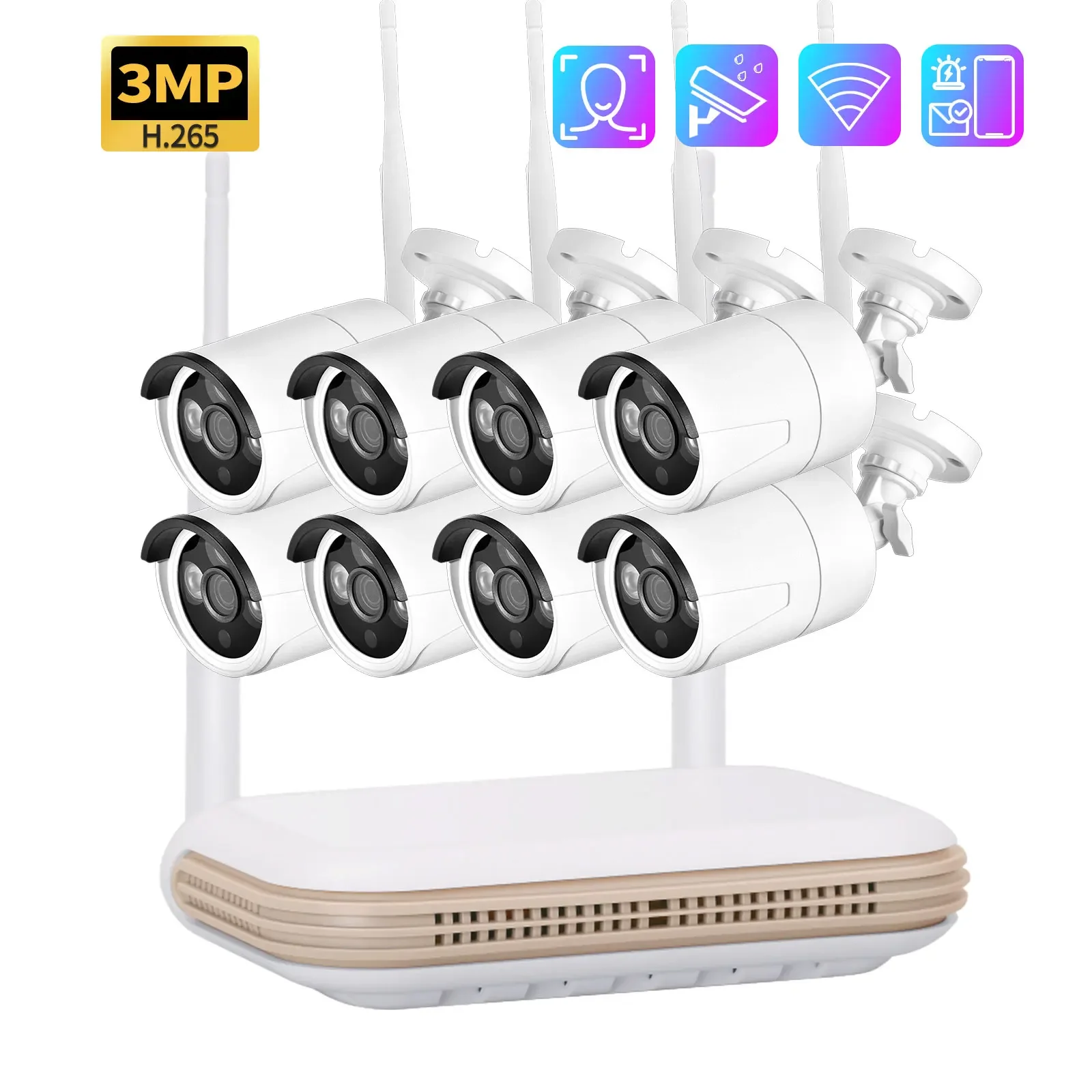 H.265 Wireless CCTV System 8CH 3MP NVR 3.0MP Outdoor Wifi IP Security Camera Face Detection Audio Video Surveillance Kit