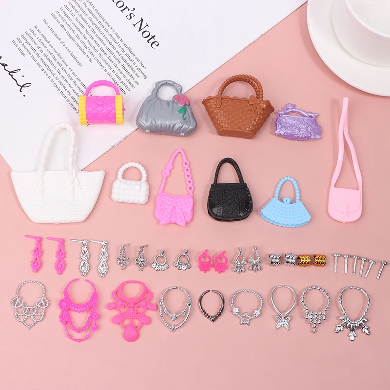 10pcs Dollhouse Electroplated Crown Necklace Earstuds Bracelets Earrings Pendant Pack Accessories Dressing Princess Doll Toy