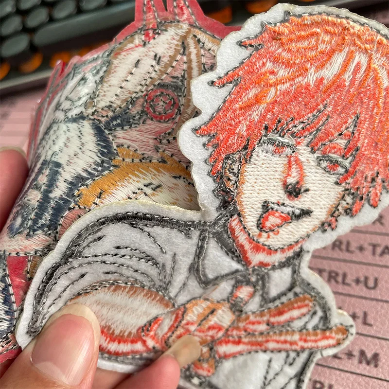 7cm Popular Anime Chainsaw Man Figure Embroidery Patches Iron On Clothes Bag DIY Decorative Badge Hot Melt Adhesive Paste