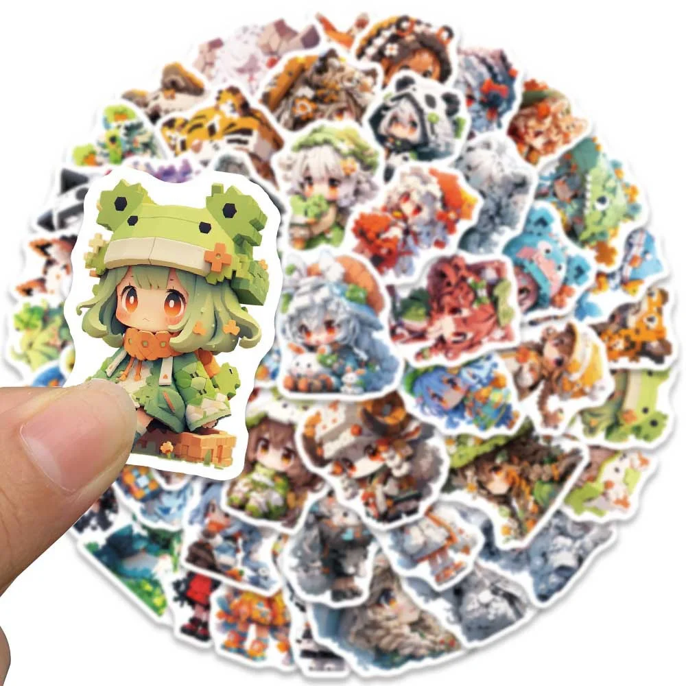 50pcs Pixel Style Qversion Girl Stickers Pack Laptop Stationery Phone Journal Accessories Cute Things Sticker Aesthetic Diy