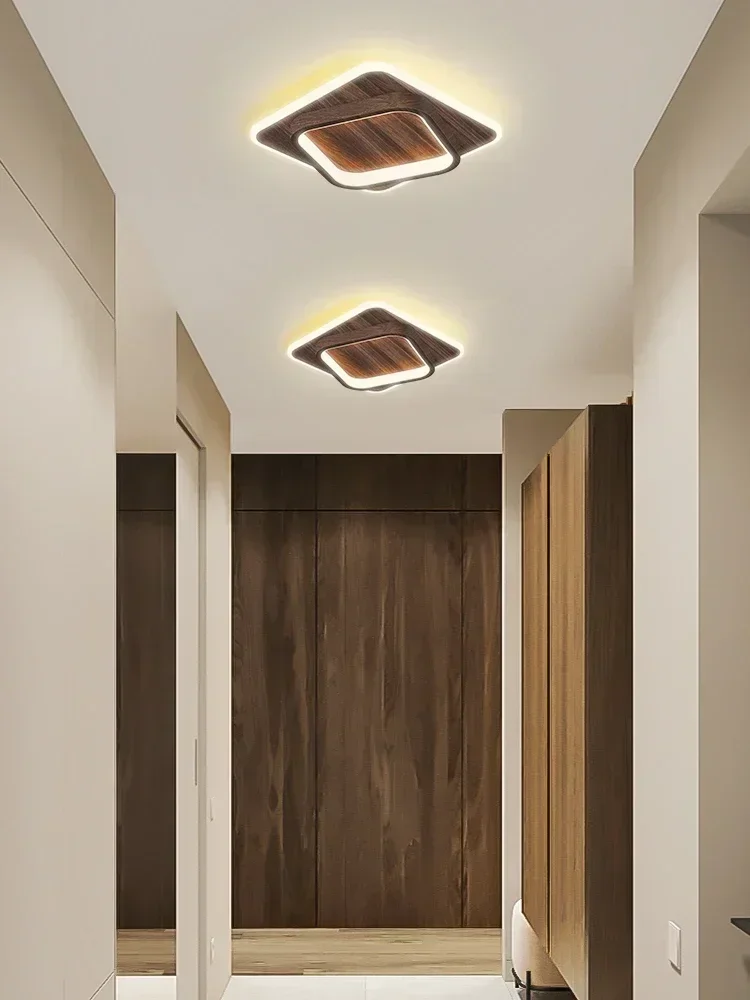 LED Aisle Ceiling Lights Modern Aluminum Acrylic Home Decor Lamps Nordic Wood Grain Entryway Corridor Balcony Luminaires Lustre