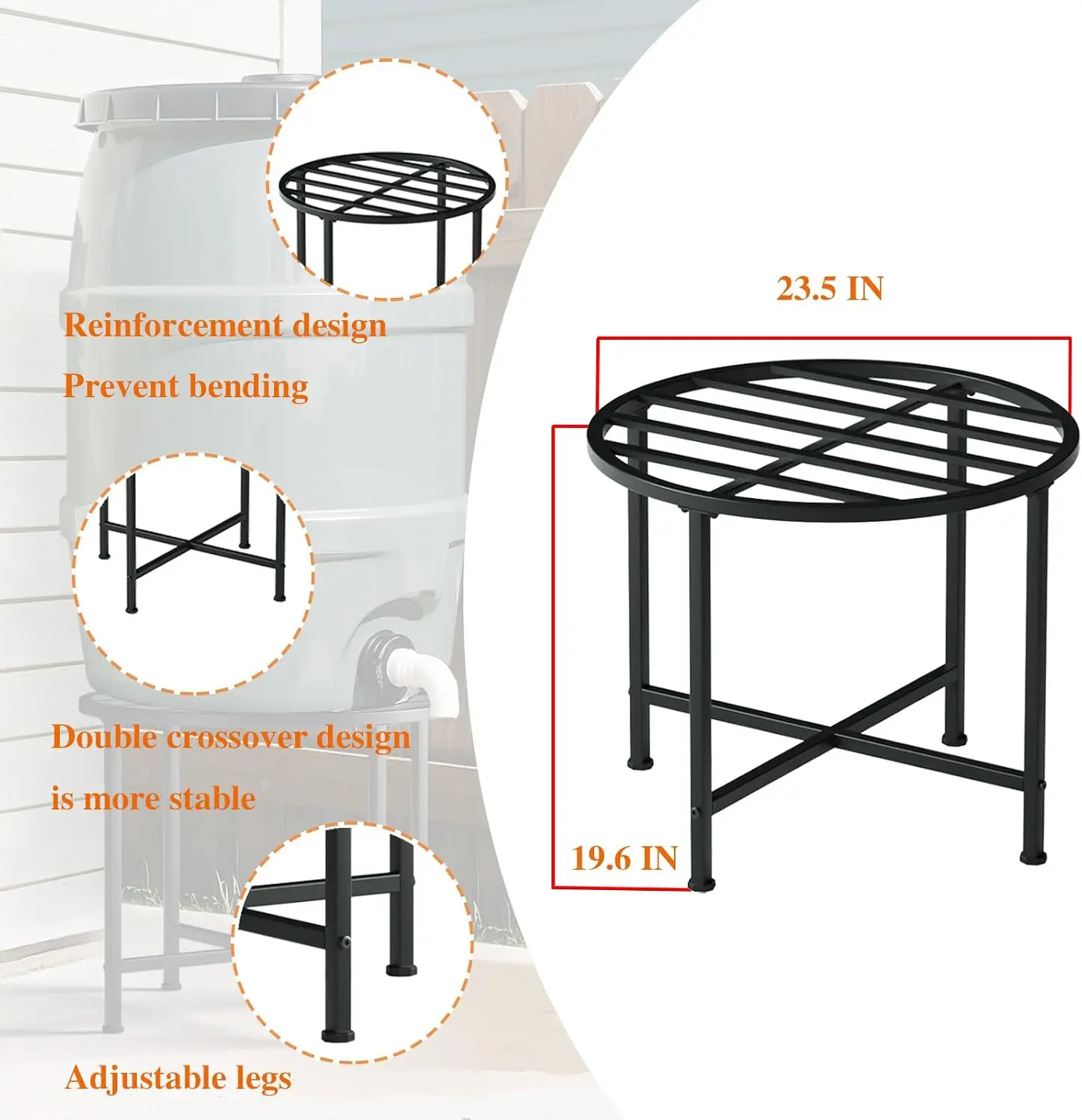 Stainless Steel Rain Barrel Stand, Heavy Duty Outdoor Water Collection Drum Base Holder For 45 50 55 Gallon Plastic Drums, Weatherproof Rust Proof Storage Rack Support Footing