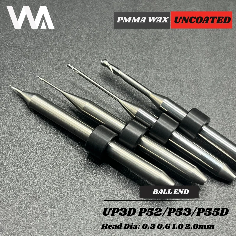 UP3D P52 P53 Compatible Dental Milling Burs Grinding Tools 4mm Shaft Diamond Coated Milling Zirconia PMMA Glass Ceramic