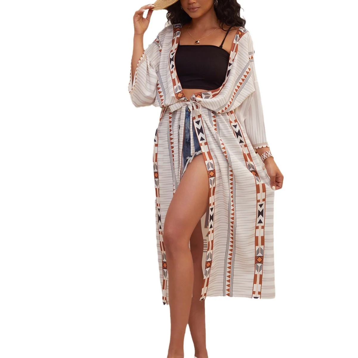 2025 Summer Beach Blouse Bikini Outer Blouse Seaside Vacation Dress Sunscreen Cardigan Kimono