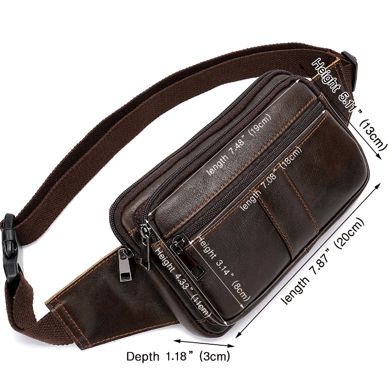 Men\'s Waist Bag For Phone Small Belt Bag Man Shoulder Vintage Genuine Leather Waist Bags Men Engraving torebka do paska