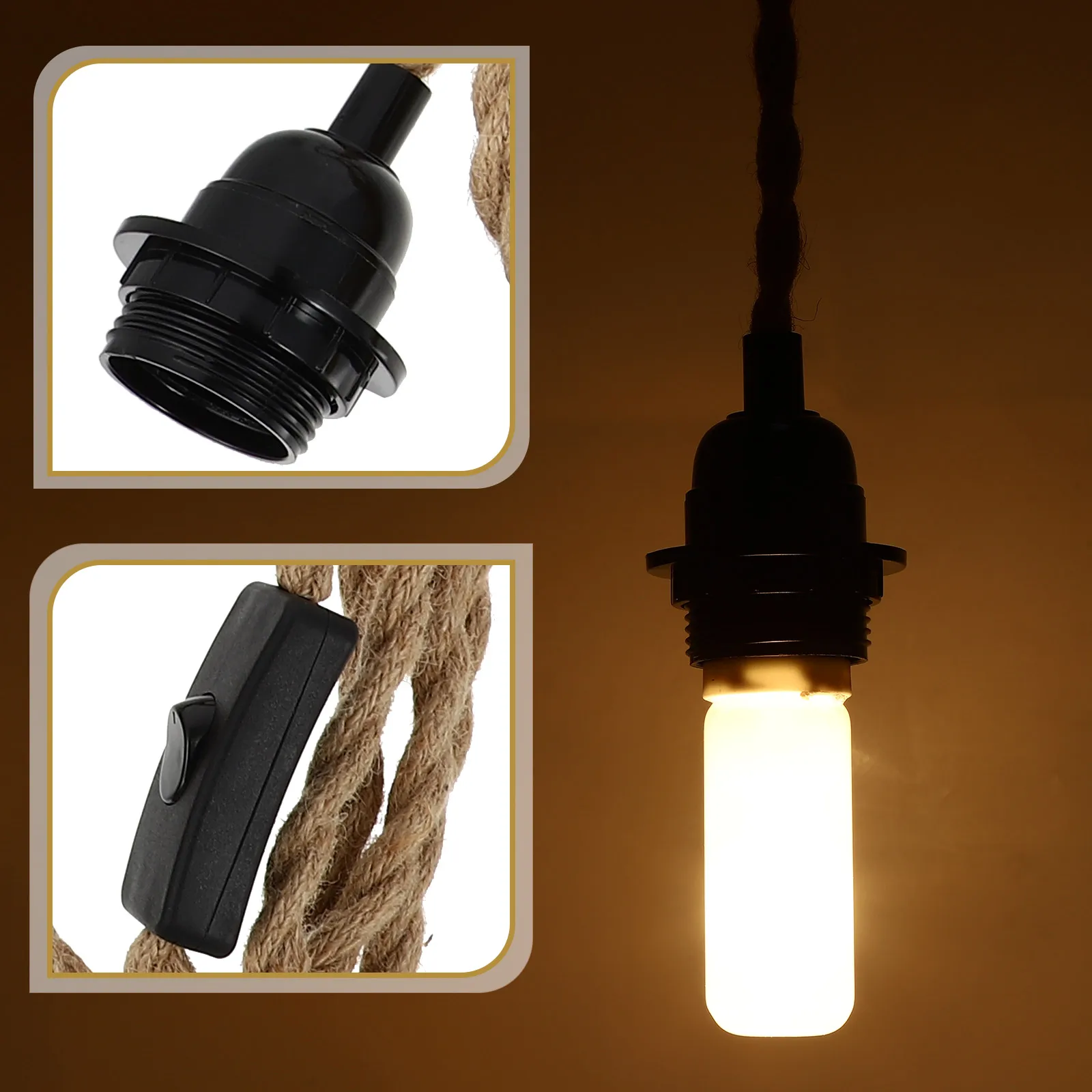

Retro Hemp Rope Light Line Cable Accessory Hanging Wire Plug Lamp Head Chandelier Vintage DIY Pendant Lamp Tool Indoor Lighting
