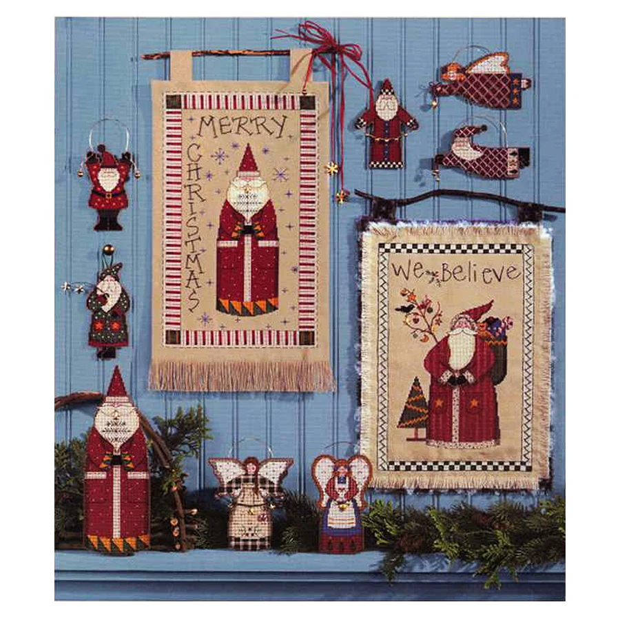 1 Set Counted Cross Stitch Kit Homespun Holiday Christmas Santa Claus And Angels Gift Ornaments DIM 00245