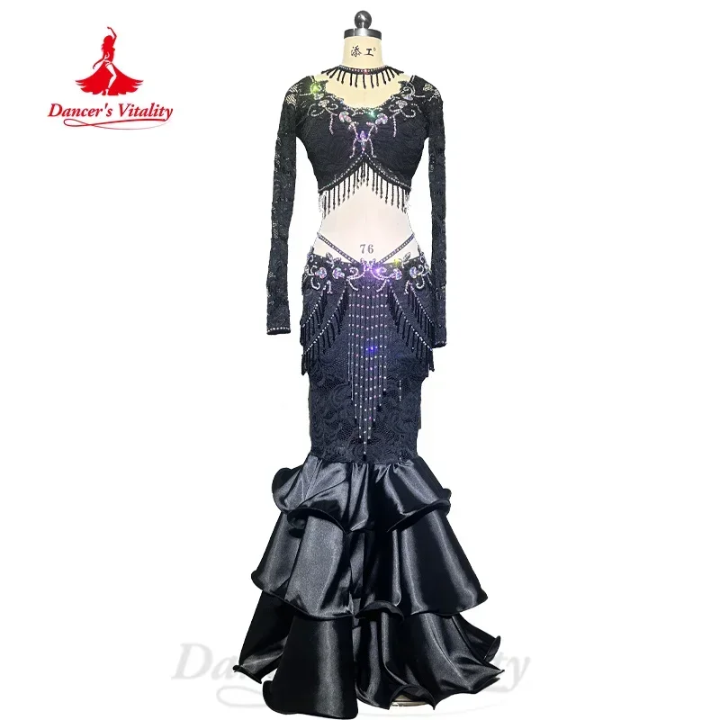 BellyDance Performance Set Customized Sexy Lace Top+Sexy Fishtail Skirt 2pcs Adults and Children Dancer Competition Costumes