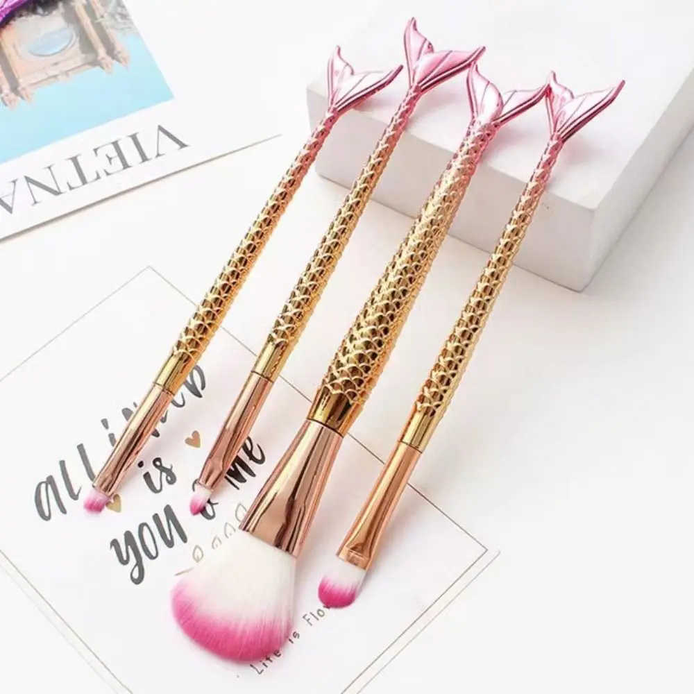 4 unids/set de brocha de polvo suelto, brocha de maquillaje de sirena, juego de brochas de maquillaje para colorete de fibra suave, brocha resaltadora, herramienta de belleza
