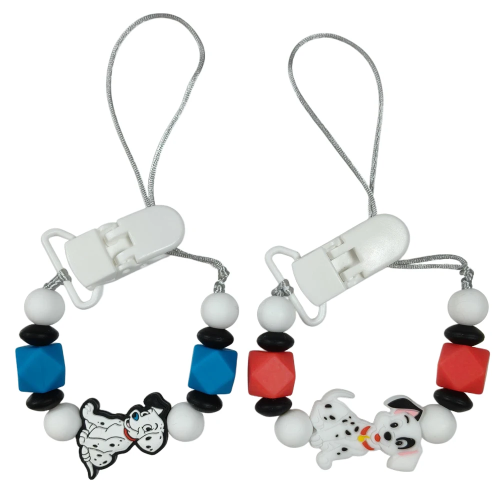 1 шт., 101 далматинцев, собака, силиконовая фокусная бусина, детская цепочка для соски, зажимы, держатель для сосков, цепочка для прорезывания зубов