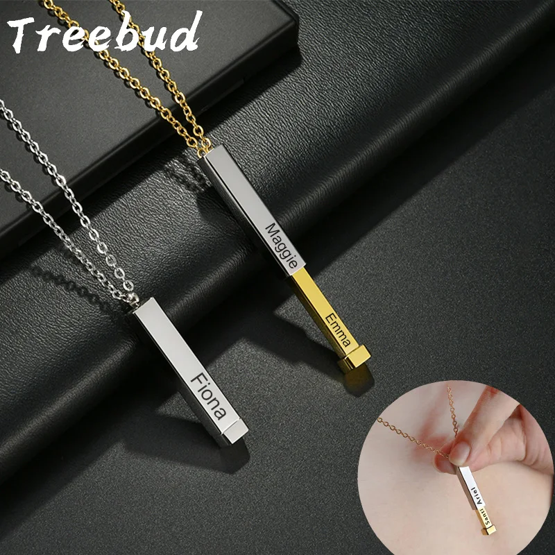 

Treebud Custom Engrave Name Retractable Three-dimensional Pendant Necklace Personalized DateText Mix-Color Choker Christmas Gift