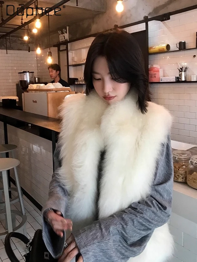 

High-end Sweet Plush Eco-friendly Faux Fur Vest Coat Winter Fashion Heavy-duty Thickened Warm Stand Collar Sleeveless Fur Vest