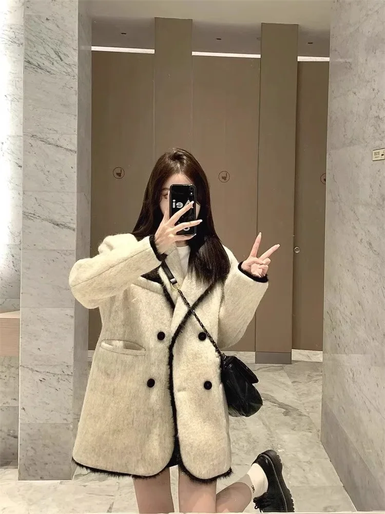 Żakiet tweedowy damski wiosenny vintage lniany streetwearowy elegancki z kokardą gładki tradycyjny minimalistyczny profesjonalny z kołnierzykiem