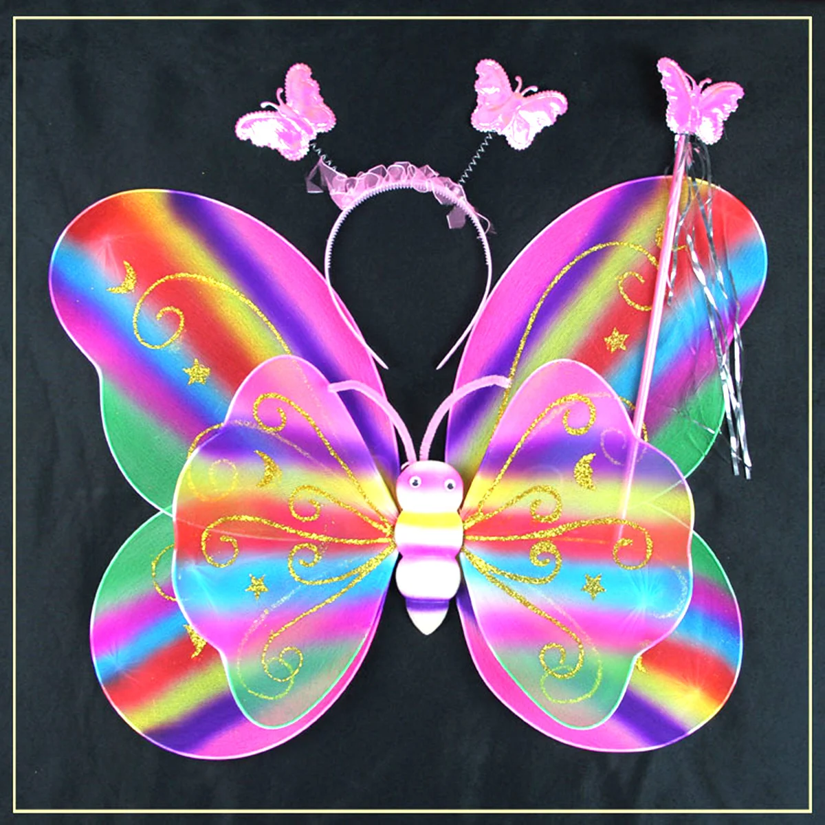 ชุดปีกนางฟ้า 4 ชิ้น สำหรับเด็กผู้หญิง กระโปรงบัลเลต์พลาสติก ไม้กายสิทธิ์ ที่คาดผม ปาร์ตี้วันเกิด ฮาโลวีน ปีกนางฟ้า ชุดแฟนซี