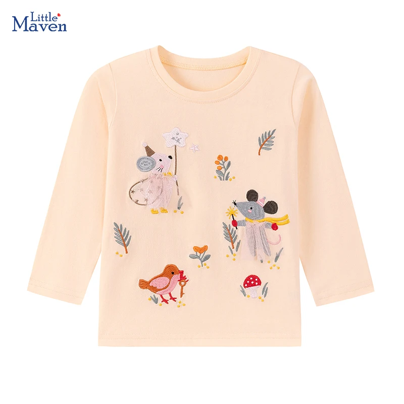 Little maven Children's Clothing Baby Girls Kids Clothes Autumn 2026 Cartoon Mouse Long Sleeves T-shirt Spring Cotton Tops