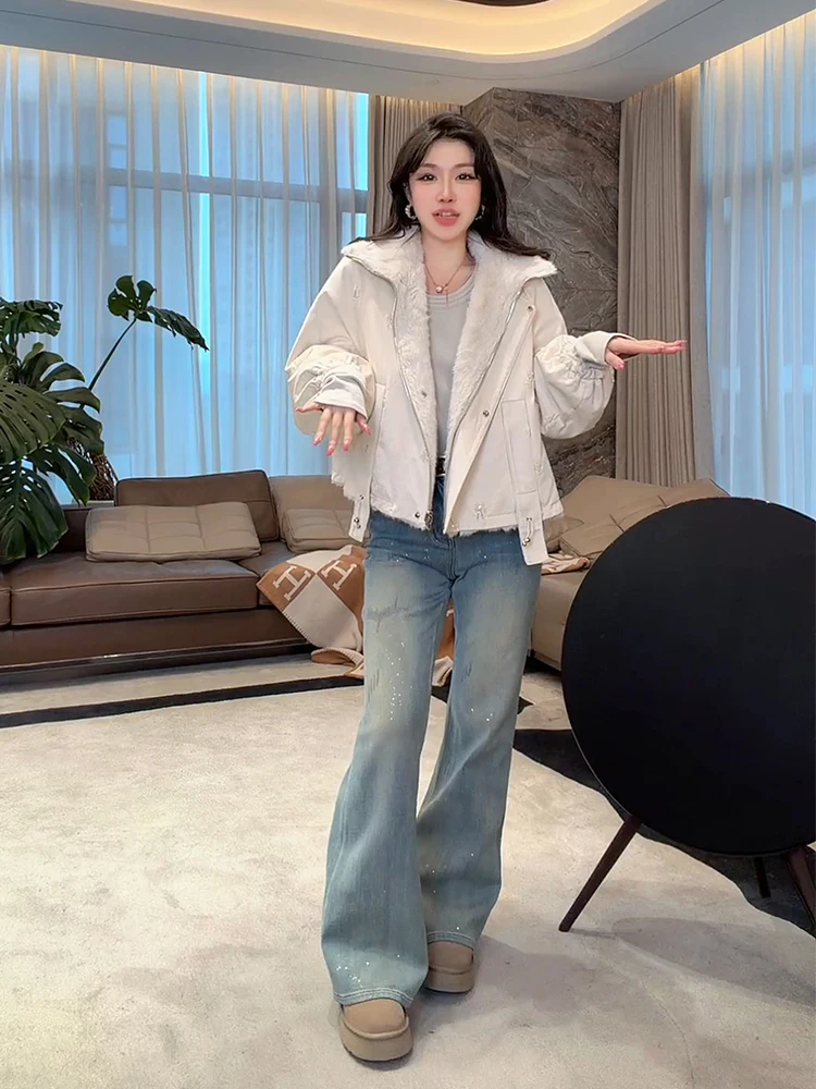 

Double-Sided Wear Faux Fur ort Coat Warm Sli Plu Outerwear Ladies' Loose Fit Polyester Fiber Long Sve Zipper Closure