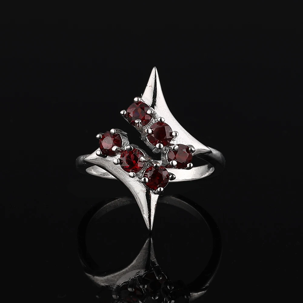 

Кольцо со звездой из 100% натурального камня граната с четырьмя косточками, подходит для женщин, регулируемое серебряное кольцо с медным покрытием, для вечеринок и подарков