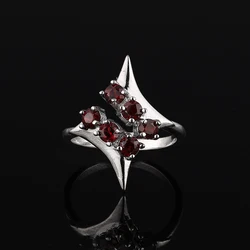 100% natural garnet gem four-pointed star ring, suitable for women adjustable copper-plated silver ring, for parties and gifts