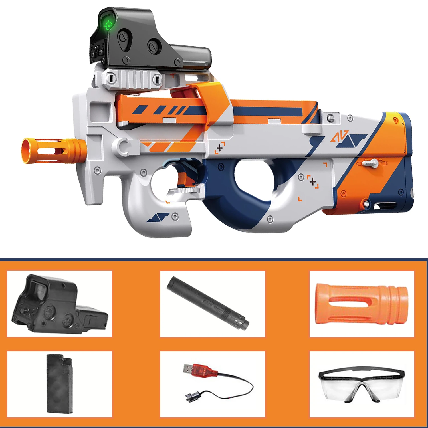 Rifle eléctrico de chorro de gel P90, pistola de juguete de modo manual/automático con pulverizador de cuentas de gel para juegos de equipo de tiro interactivos al aire libre (sin balas)