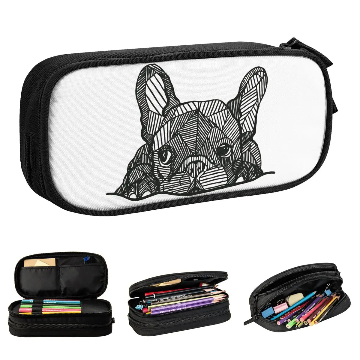 French Bulldog Puppy Dog Lover Pencil Cases Pencilcases Pen for Girls Boys Large Storage Bag Students School Zipper Stationery