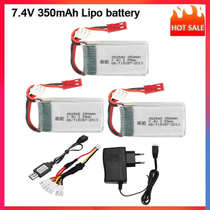 キングコン用充電器付きリポバッテリー,7.4v,350mah,15c,90gt,x401h,mjx,x402 rc,ミニfpvドローン,クワッドコプター用スペアパーツ,jstプラグ