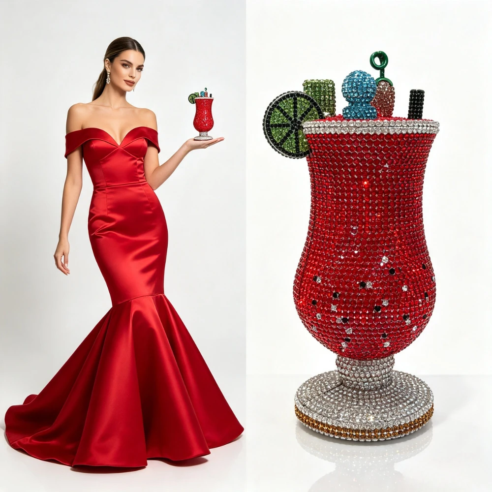 Cocktail Purses Cup Rhinestone Evening Bags Luxury WHTUOHENG Gorgeous Crystal Metal Purses Diamond Handbags Wedding Party Bags
