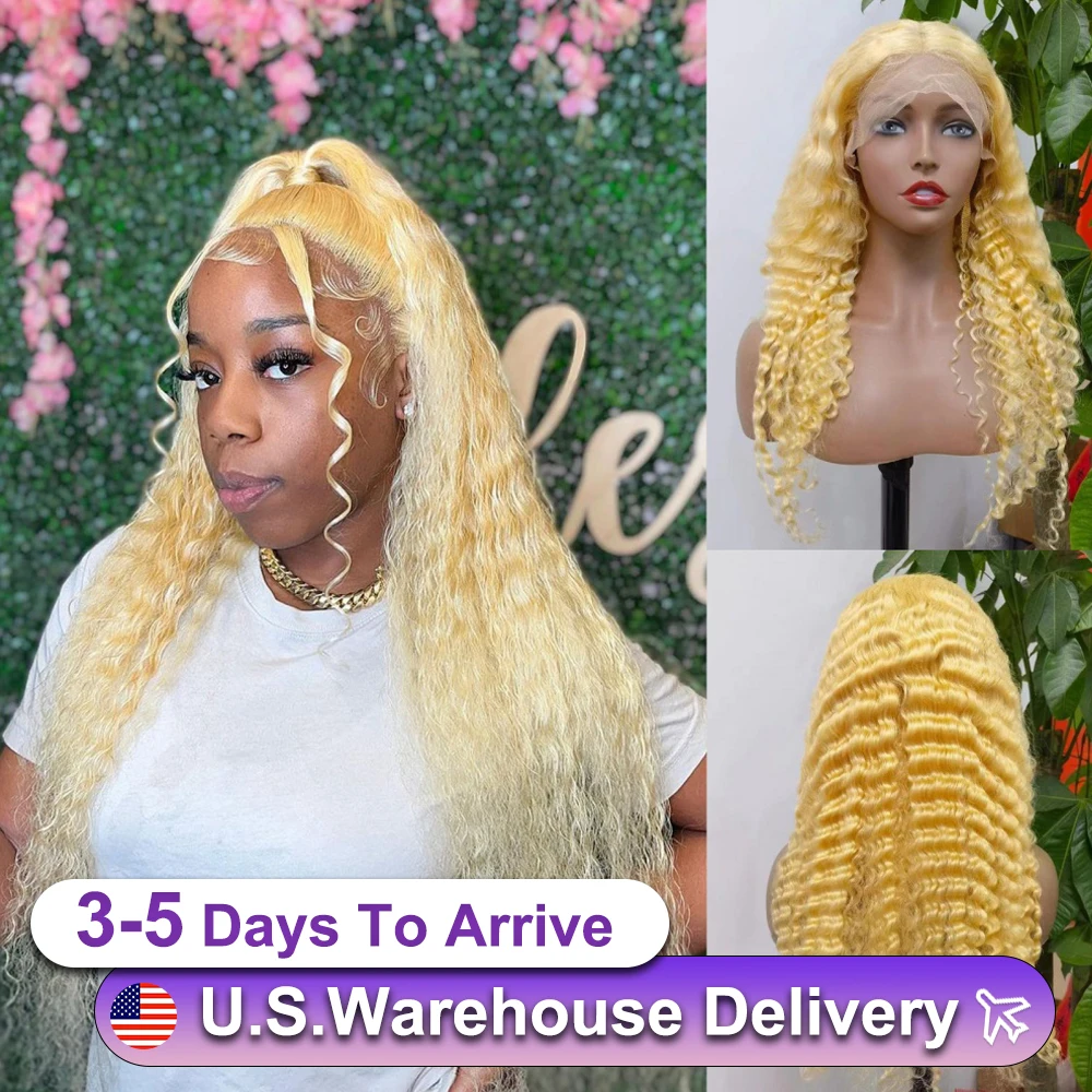 210Density 613 Honey Blonde Color 100% Remy Human Hair 13x4 HD Lace Front Frontal Wig for Women Blonde 613 Deep Wave Glueless