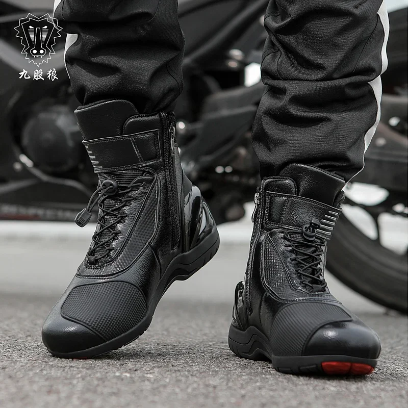 JG.WOLVES New Leather Moto Biker Shoes Motorcycle Boots Non-Slip Protection Men Women Motorcycle Shoes Motorcycle Accessories